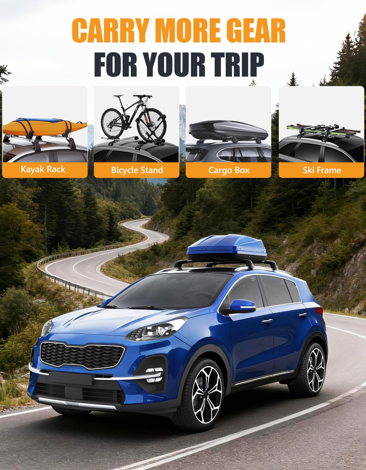 KINGGERI adjustable-width crossbars fitting various Sportage configurations