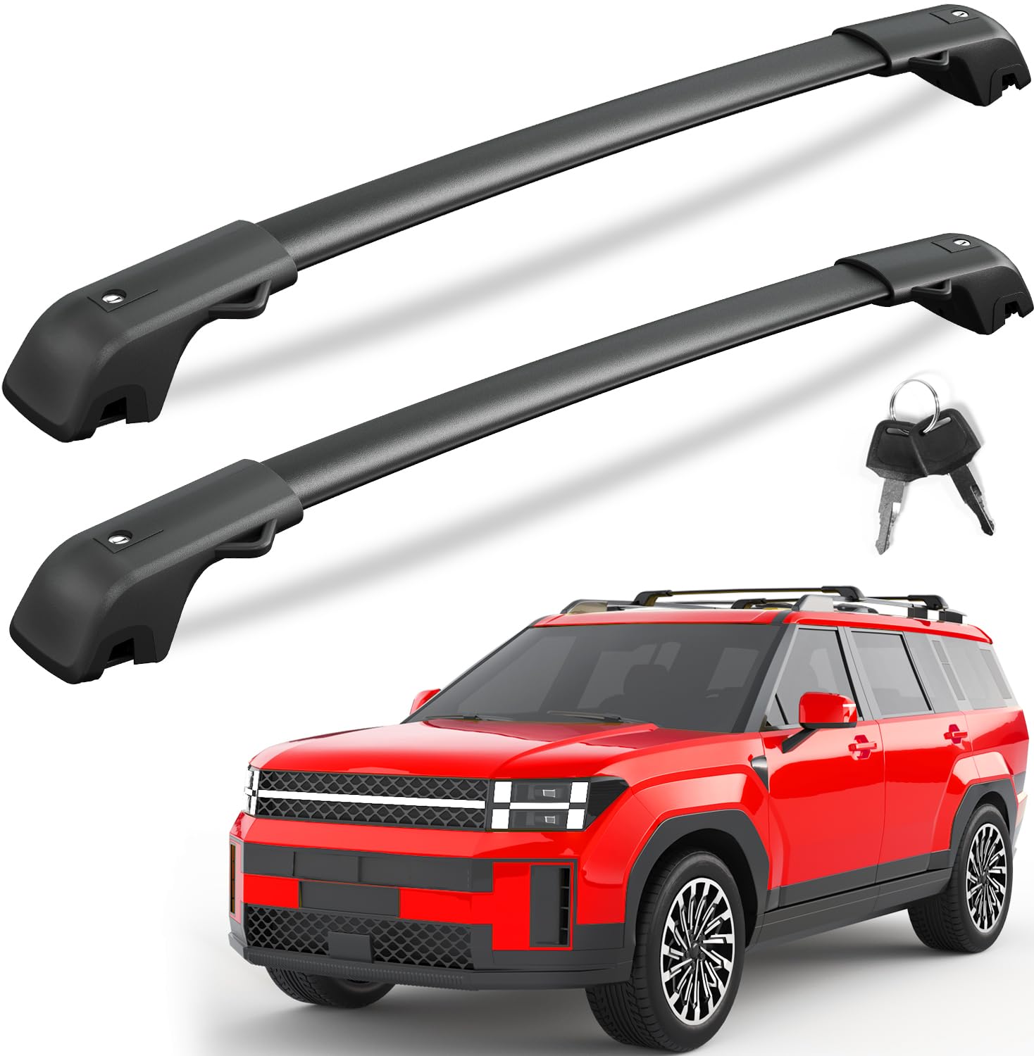 KINGGERI lockable roof rack crossbars installed on a Santa Fe for secure cargo.