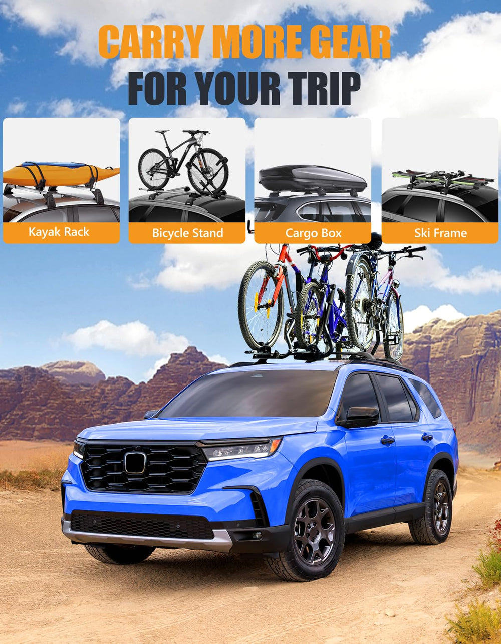 KINGGERI roof rack carrying luggage on the Pilot roof