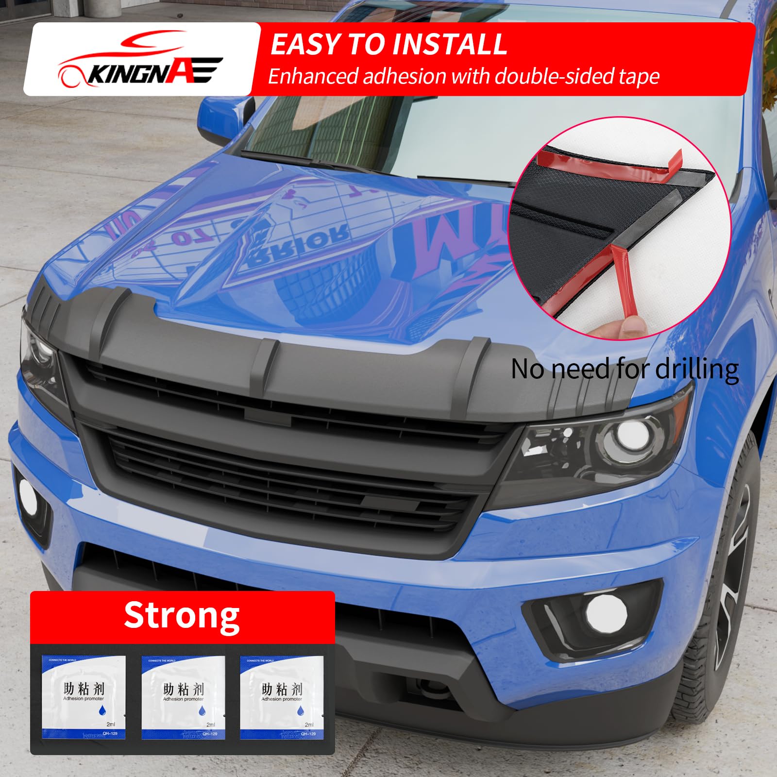 Kingna hood protector with adhesion promoter and tape ready for mounting