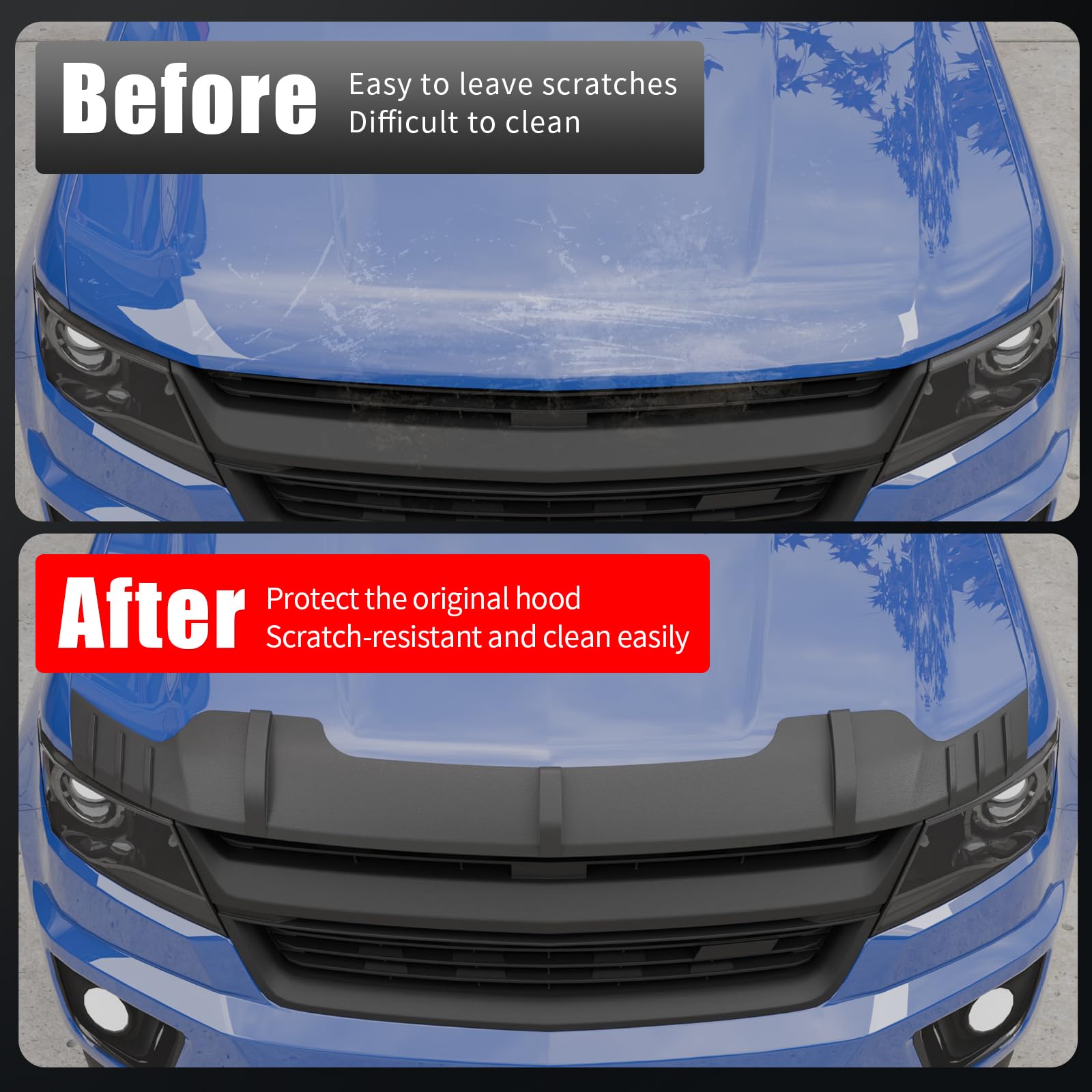 Kingna hood protector on Colorado side angle shows precise fit and wind deflection