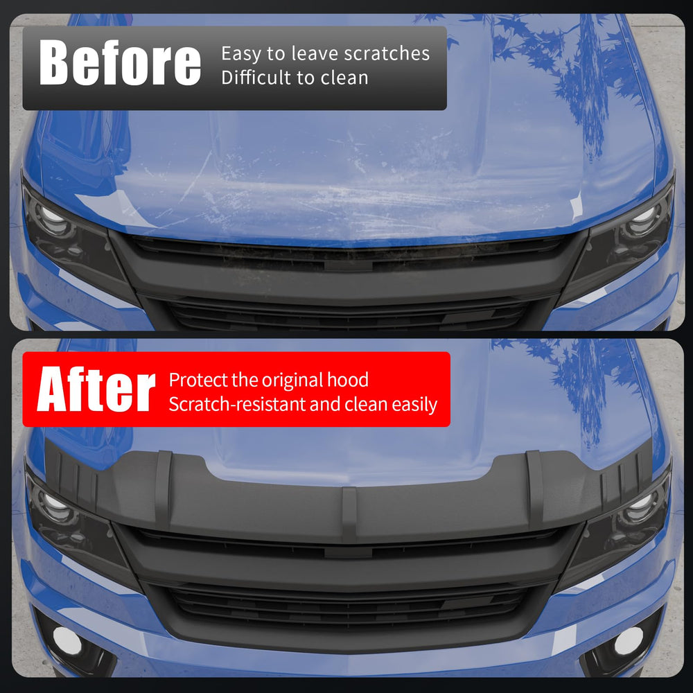 Kingna hood protector on Colorado side angle shows precise fit and wind deflection