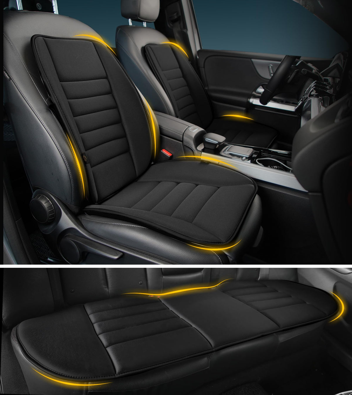 Kingphenix 5-piece memory foam car seat cushion, front-left view, enhances long-drive comfort.