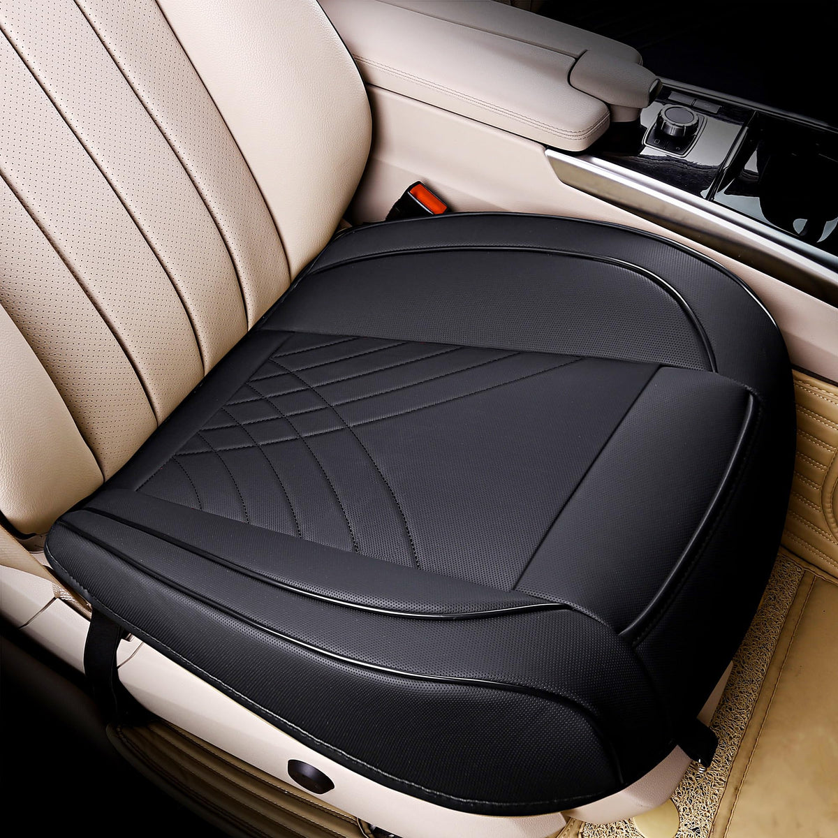 Kingphenix car seat cover shows durable leather stitching for lasting protection.