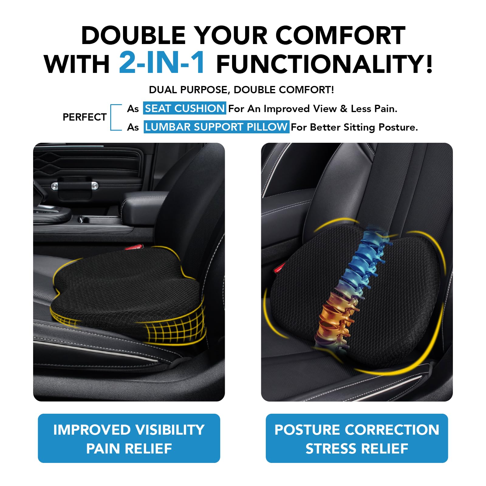 Kingphenix driver-seat cushion with lumbar support for posture