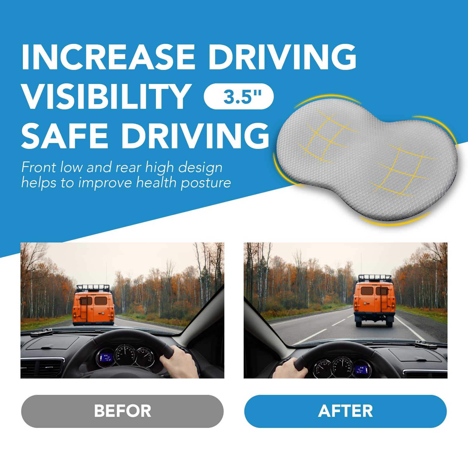 Kingphenix driving cushion raises seating height for better visibility.