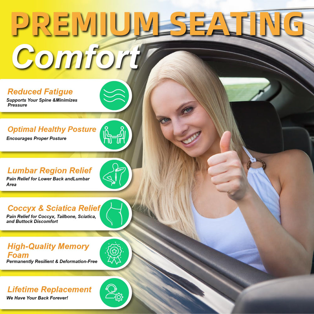 Kingphenix memory foam vehicle cushion conforms to your body for lasting support.
