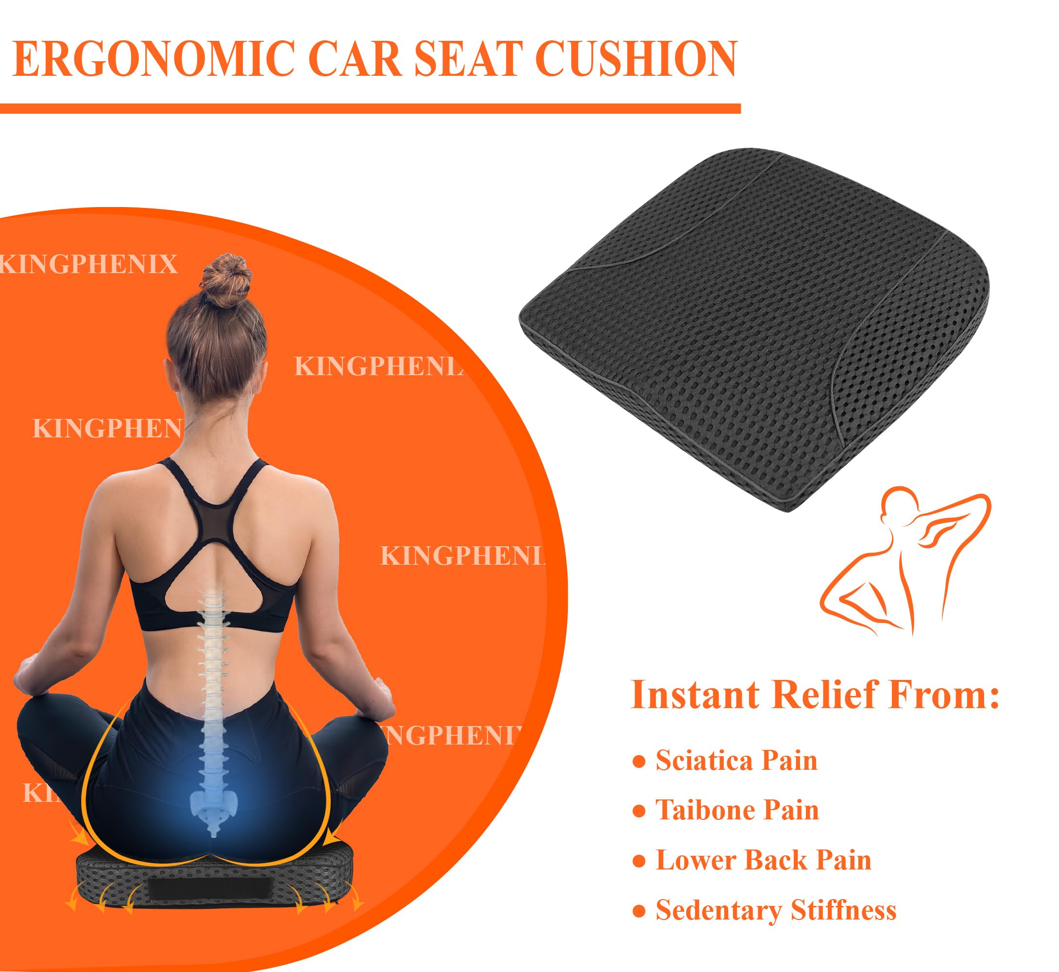Kingphenix cushion side view shows memory foam support during long trips