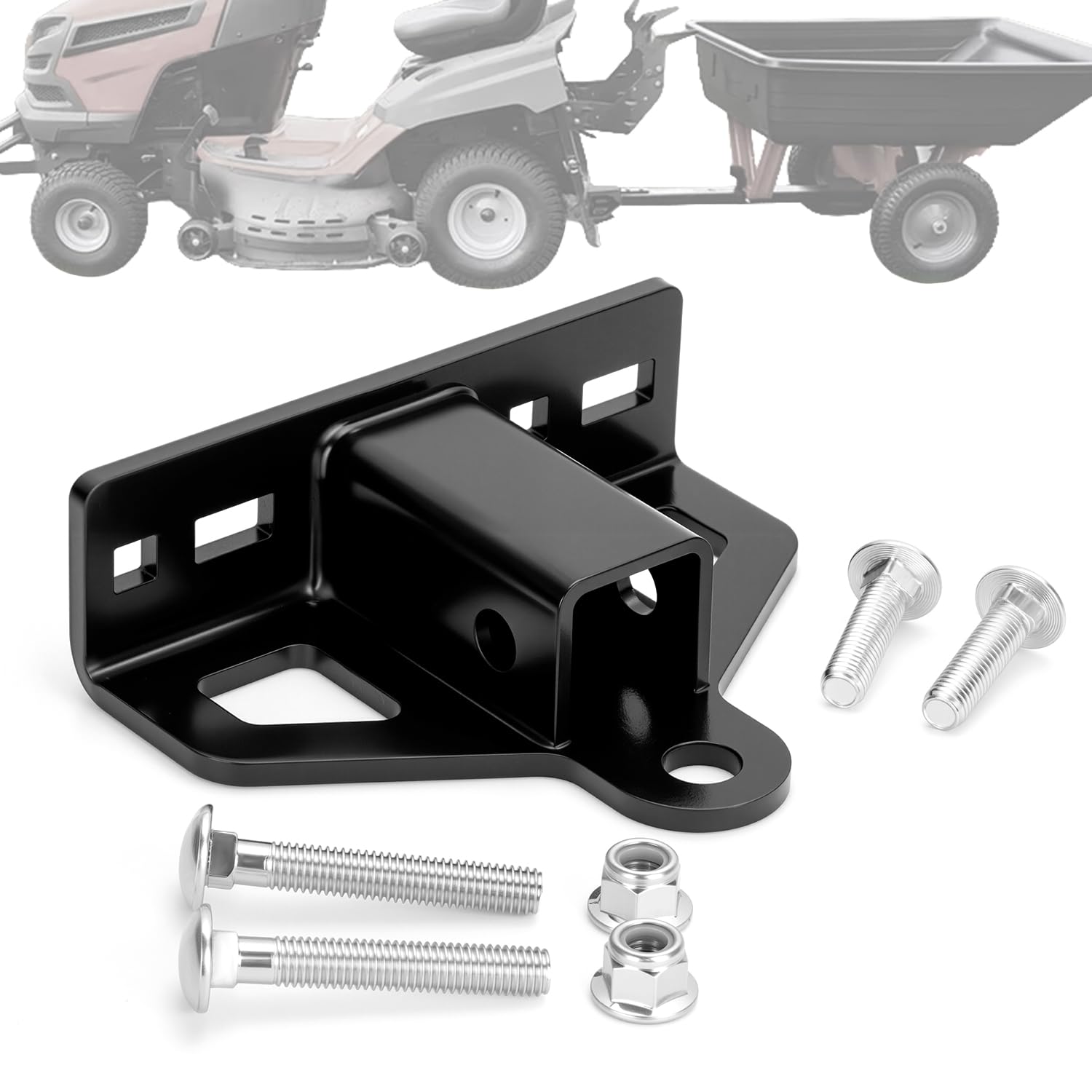 Kingway 1-1/4 inch bolt-on receiver tube for universal mower and trailer compatibility.