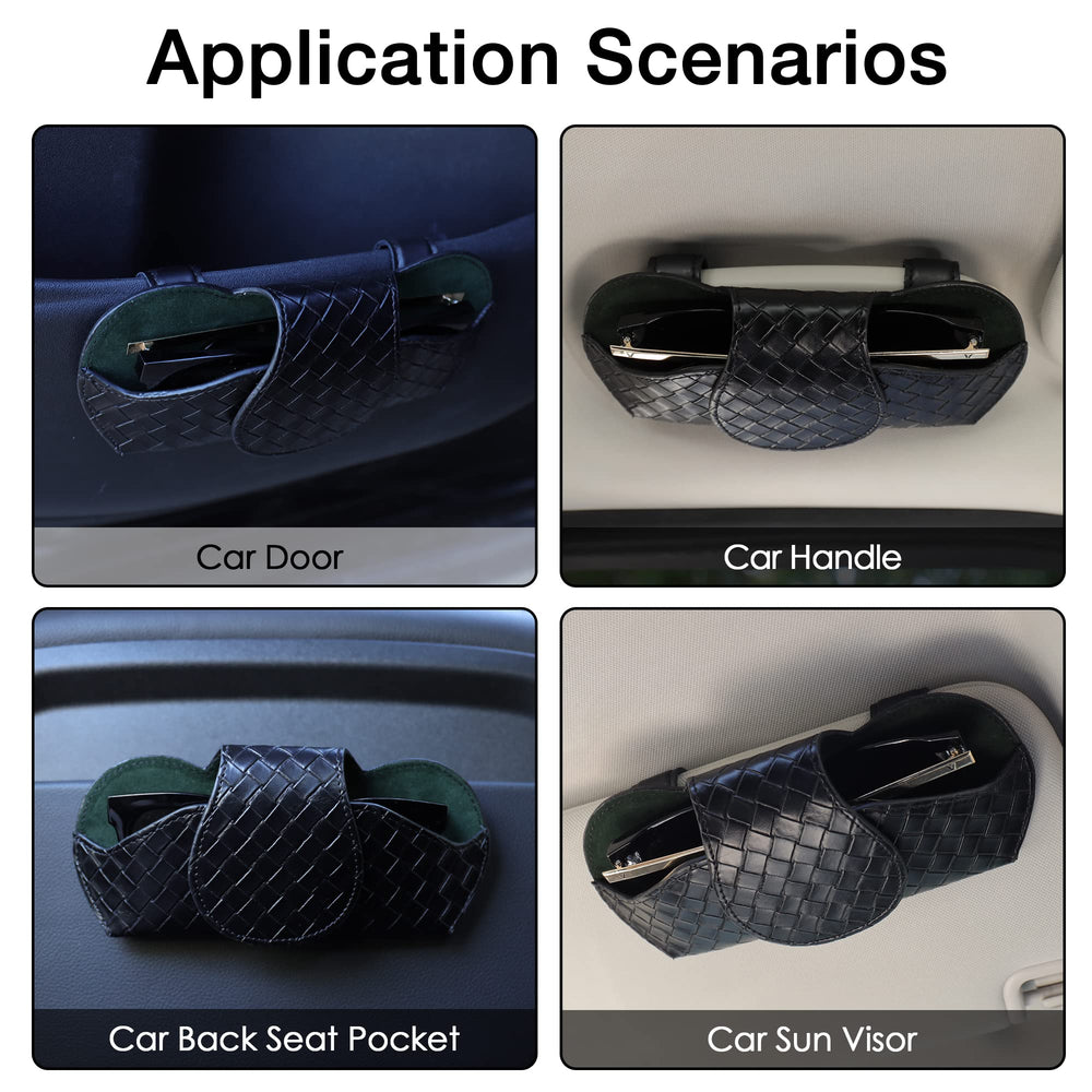 Large visor case accommodates most sunglasses and eyeglasses.
