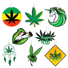 Kirako 8-pack cannabis leaf air fresheners brighten your car with long-lasting fragrance.