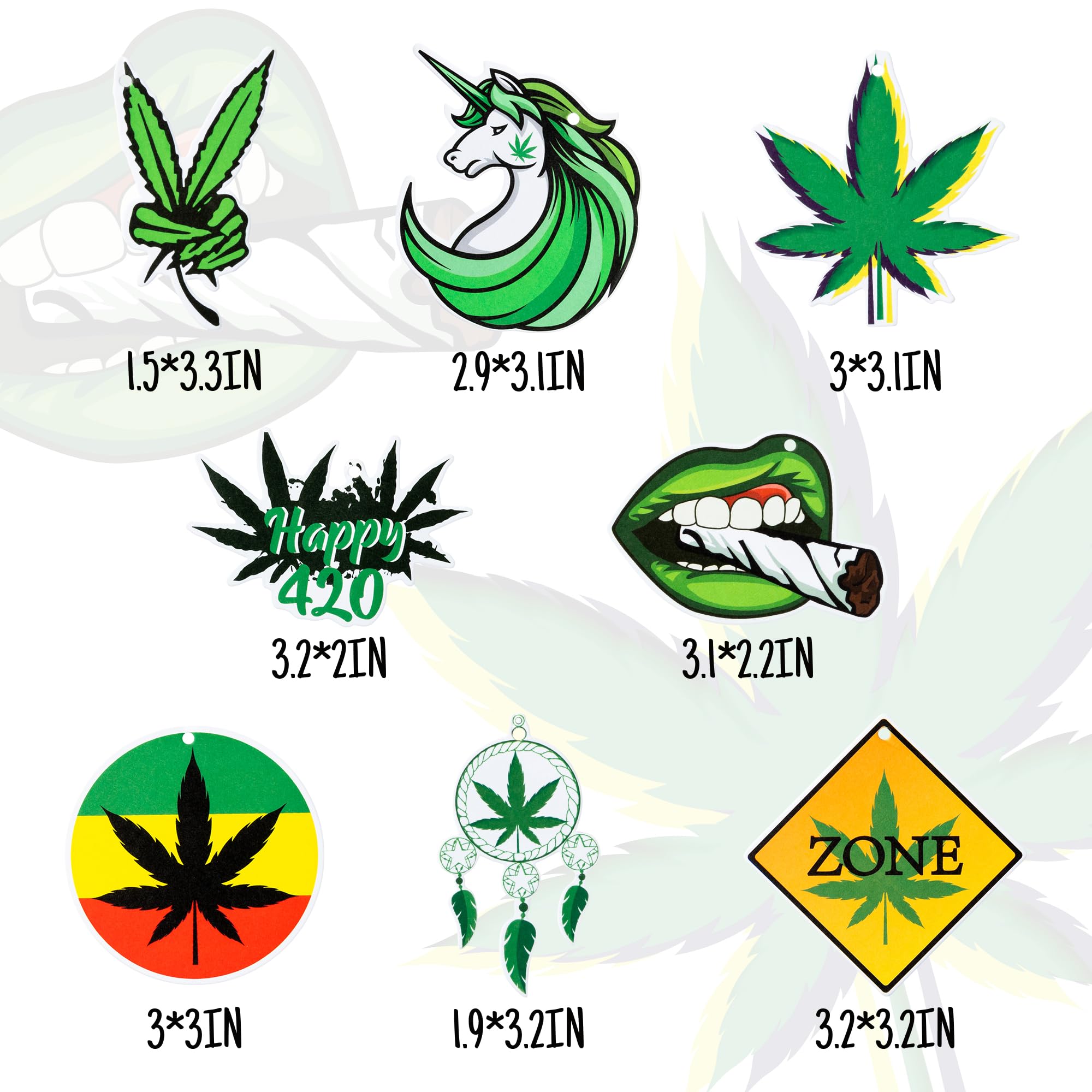 Kirako cannabis leaf diffuser collection showcases varied designs for stylish car scent.