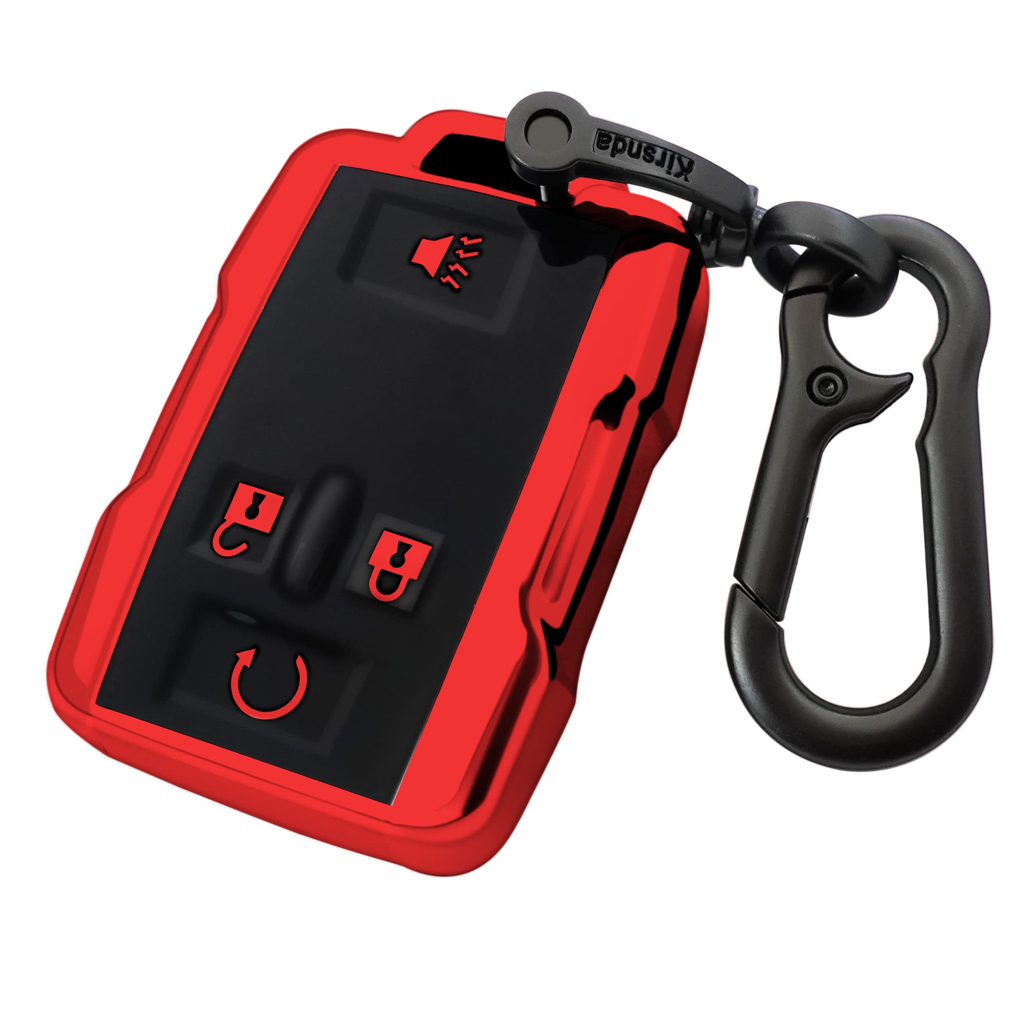 Kirsnda red TPU key cover for Chevy/GMC with metal buckle, protecting fob from scratches.
