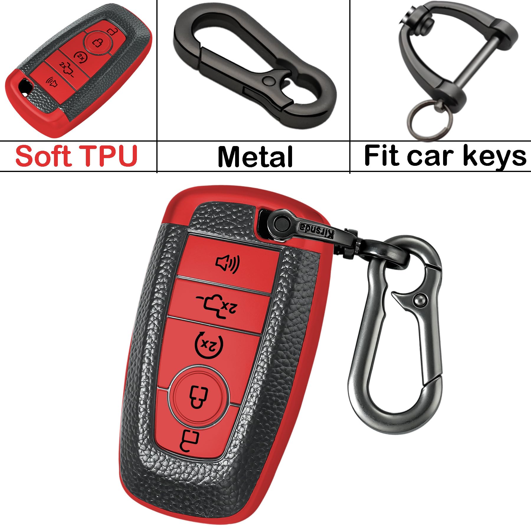 Kirsnda red textured case with multiple color options for Ford key fobs.