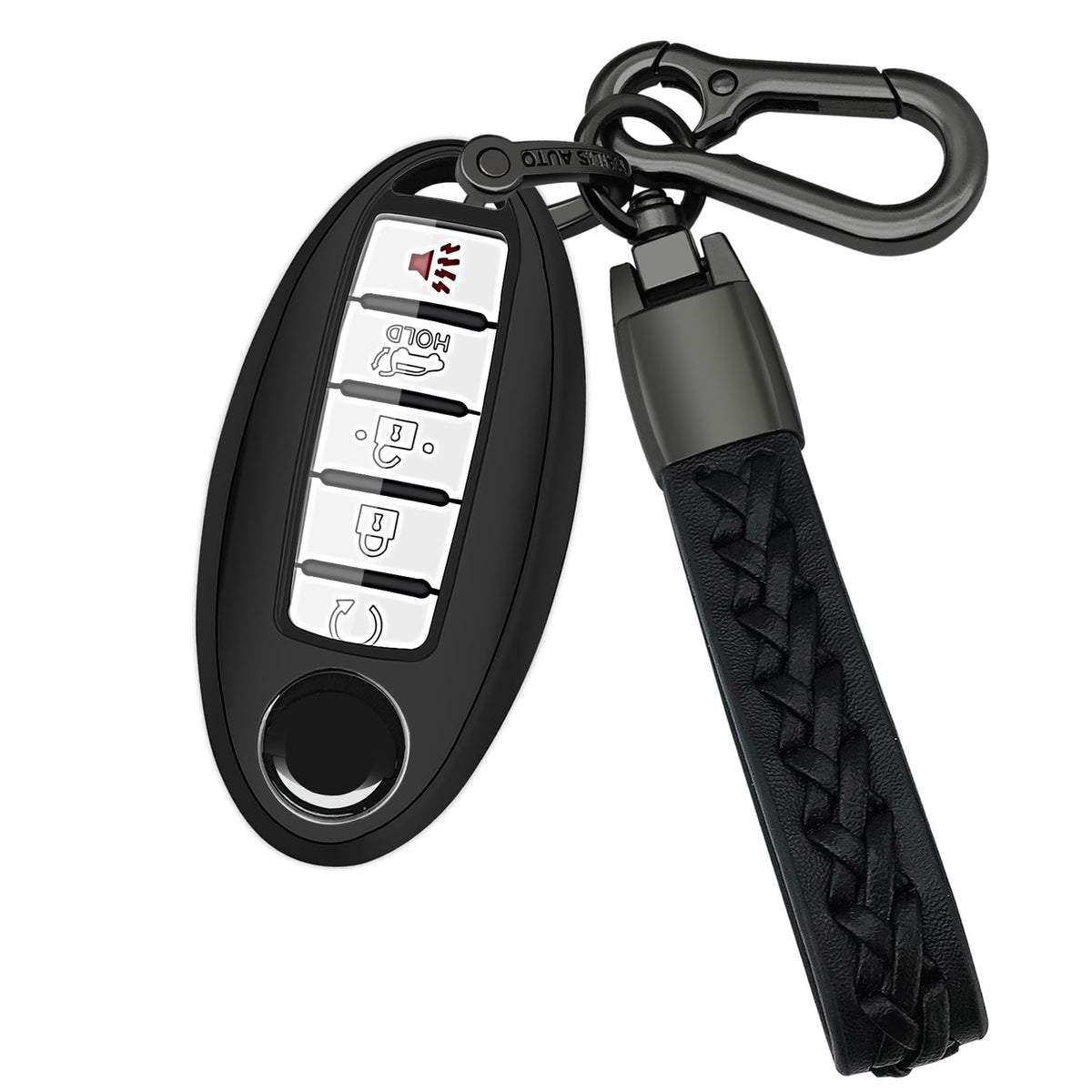 Kirsnda Nissan key fob cover in black with chain; protects key while adding style.