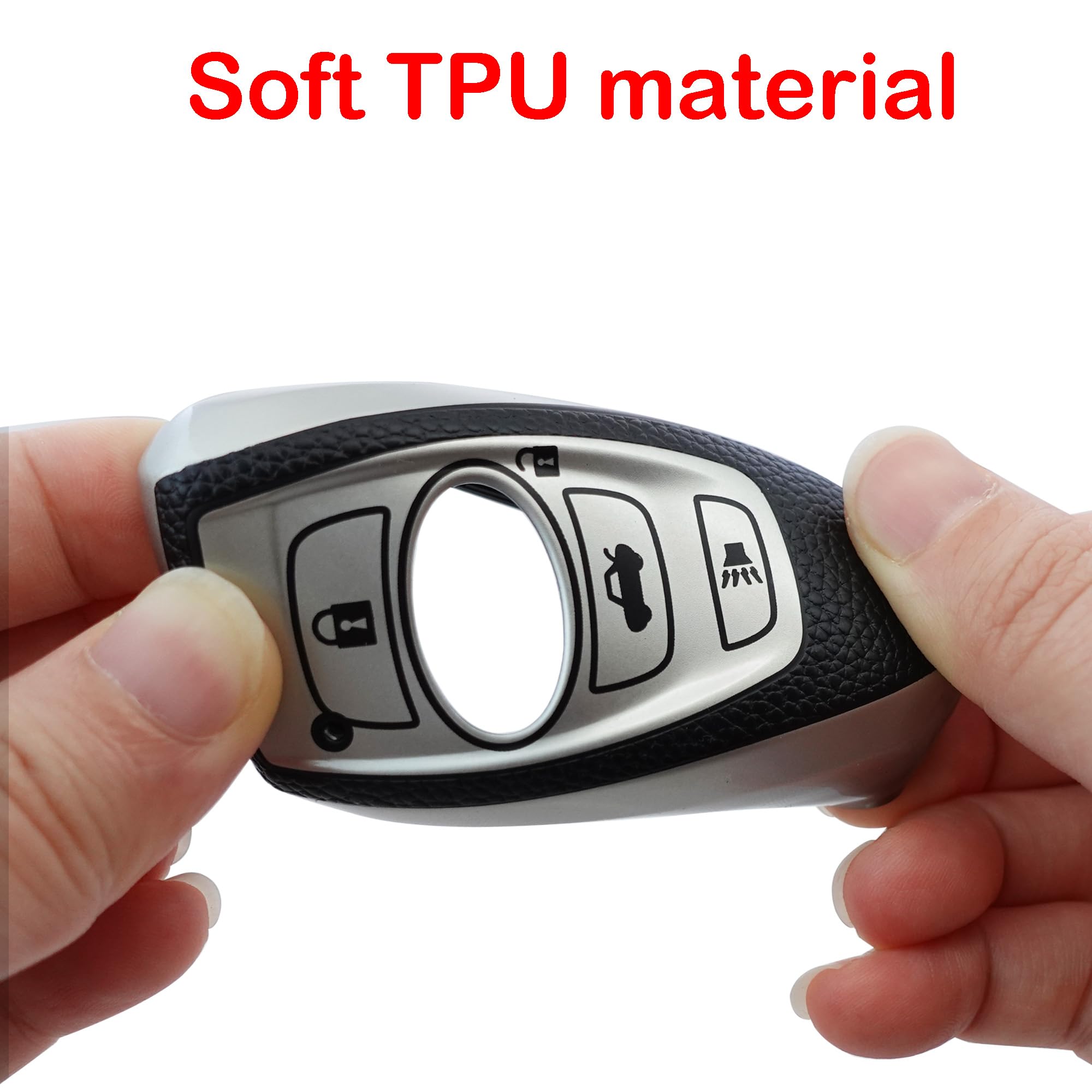 Detailed view of red Kirsnda key fob skin on a Subaru fob