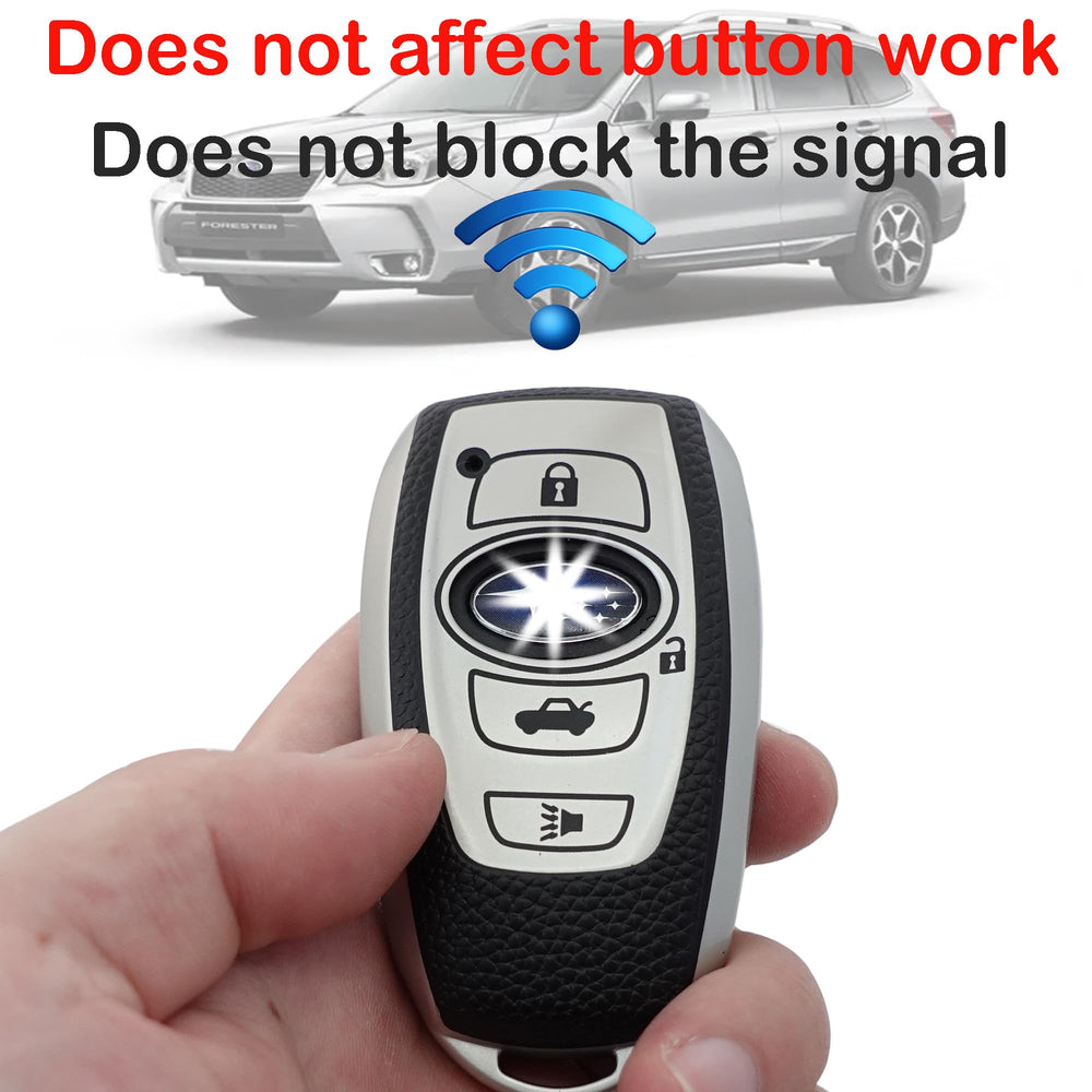 Kirsnda Subaru green key fob cover in use, keeps car key accessible.