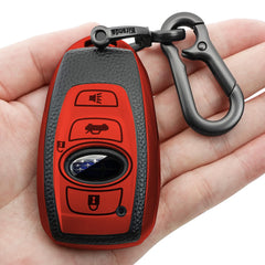 Kirsnda Subaru red key fob cover closeup showing textured grip and protection