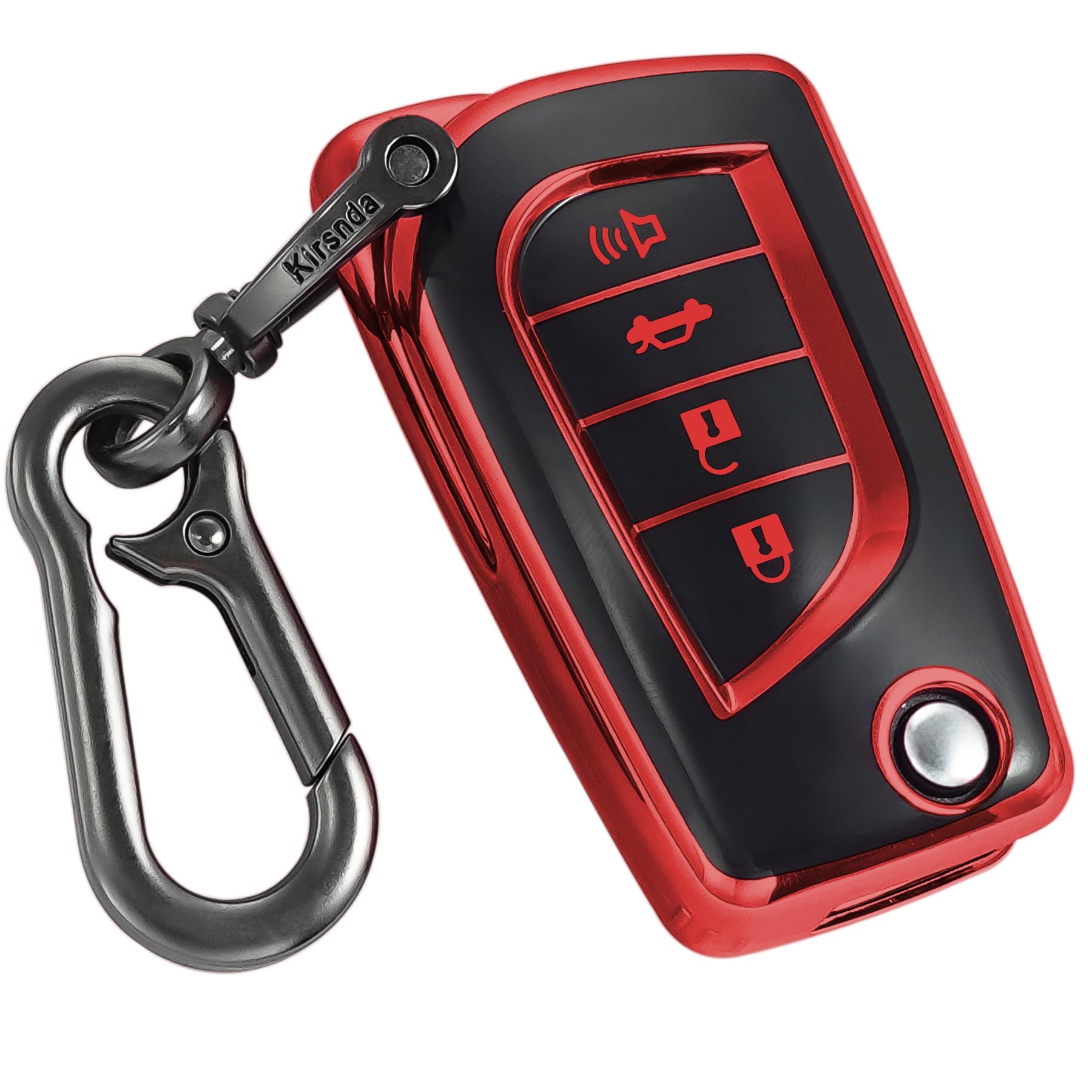 Kirsnda Toyota key fob cover red, front view, soft TPU protection for everyday keys.