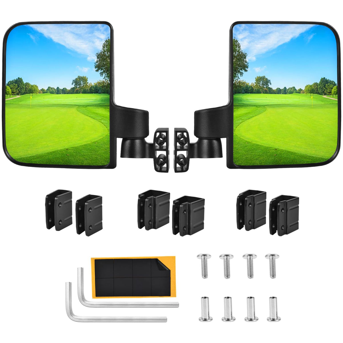 KISEER golf cart mirror no-drilling folding design with clear HD rear view.