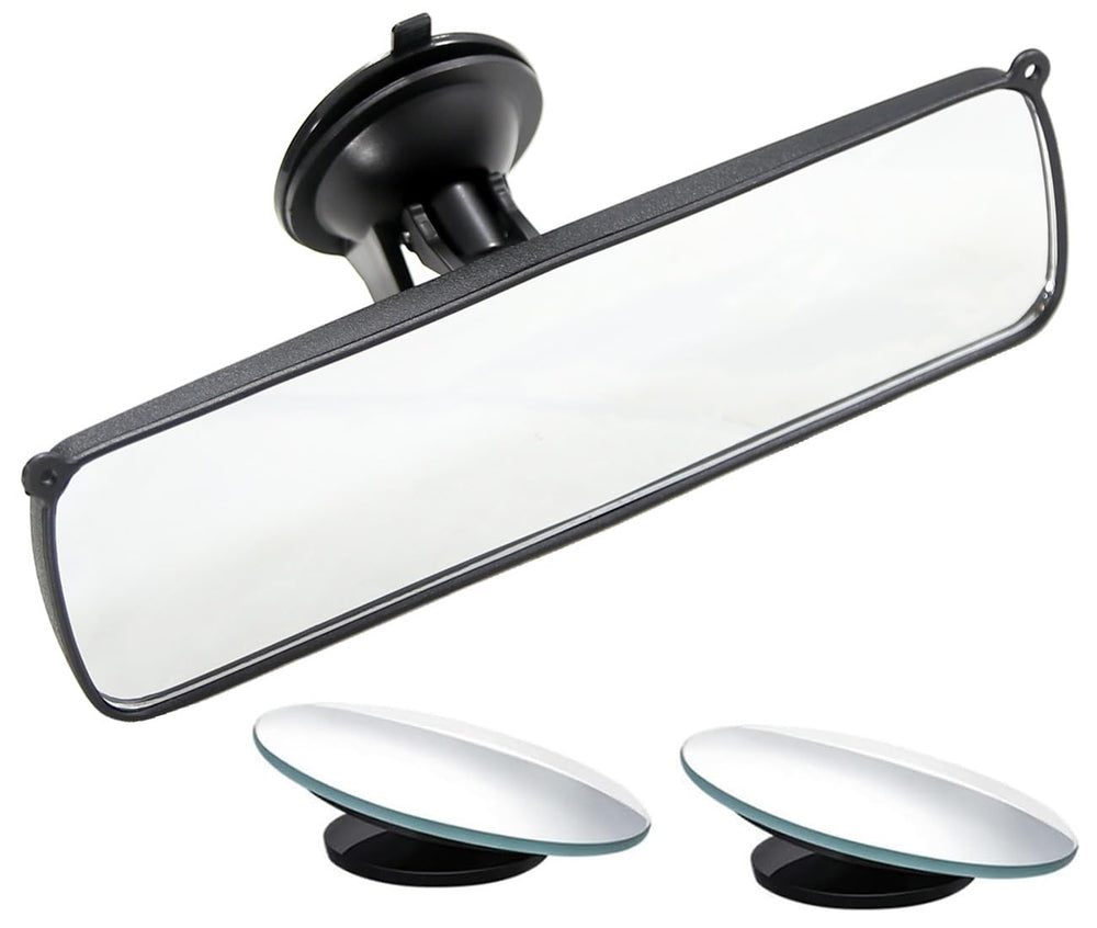 Kitbest rearview mirror 9.8-inch wide view for clearer parking and lane awareness.