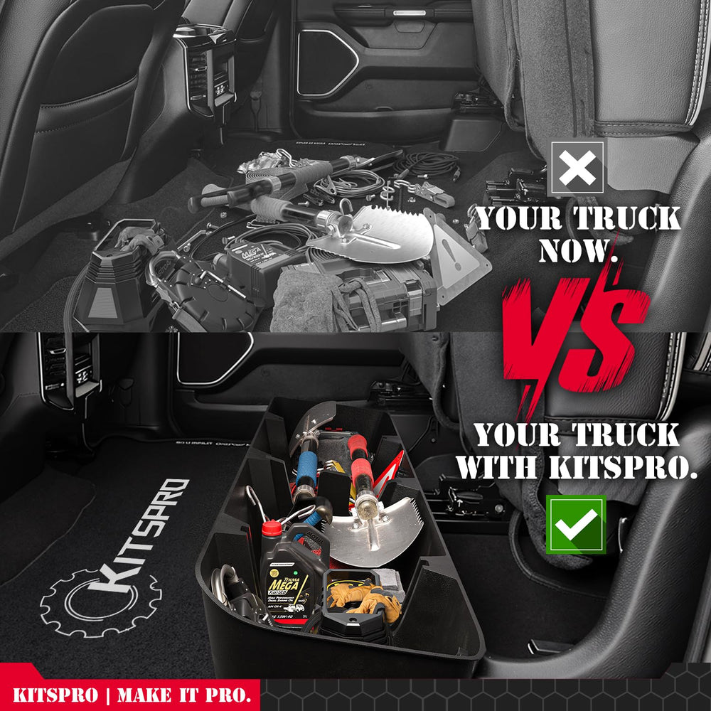 Anti-slip matte black design of KitsPro underseat box blends with interior