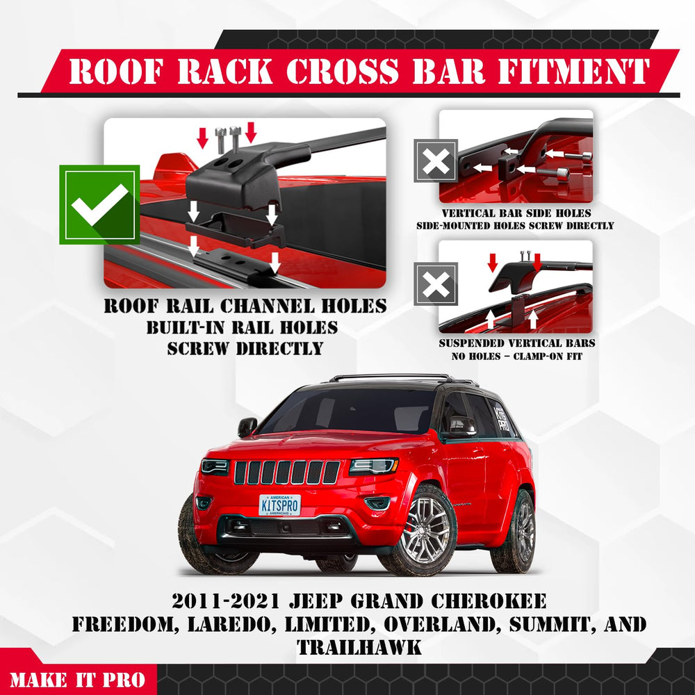 KitsPro matte black cross bars on Jeep Grand Cherokee side rails.