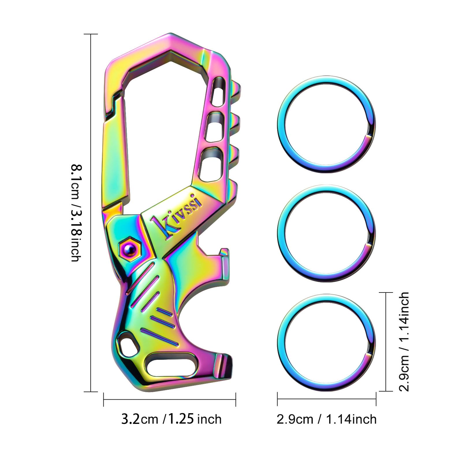 Kivssi keychain carabiner clip attaches securely to bags or belts