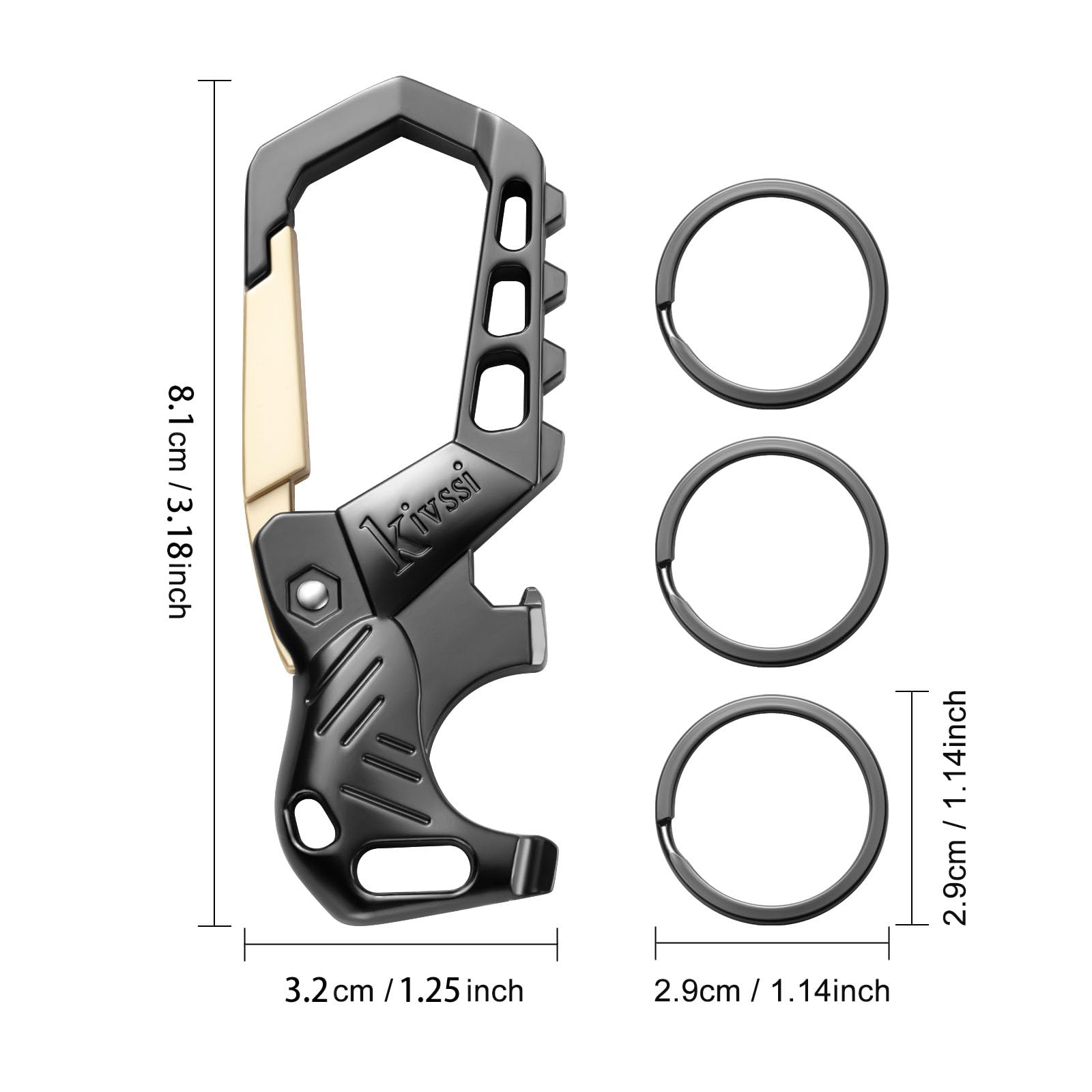 Kivssi keychain design highlighting three rings to organize multiple keys.