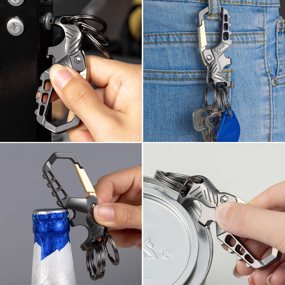 Kivssi bottle opener keychain enables quick cap removal on the go.
