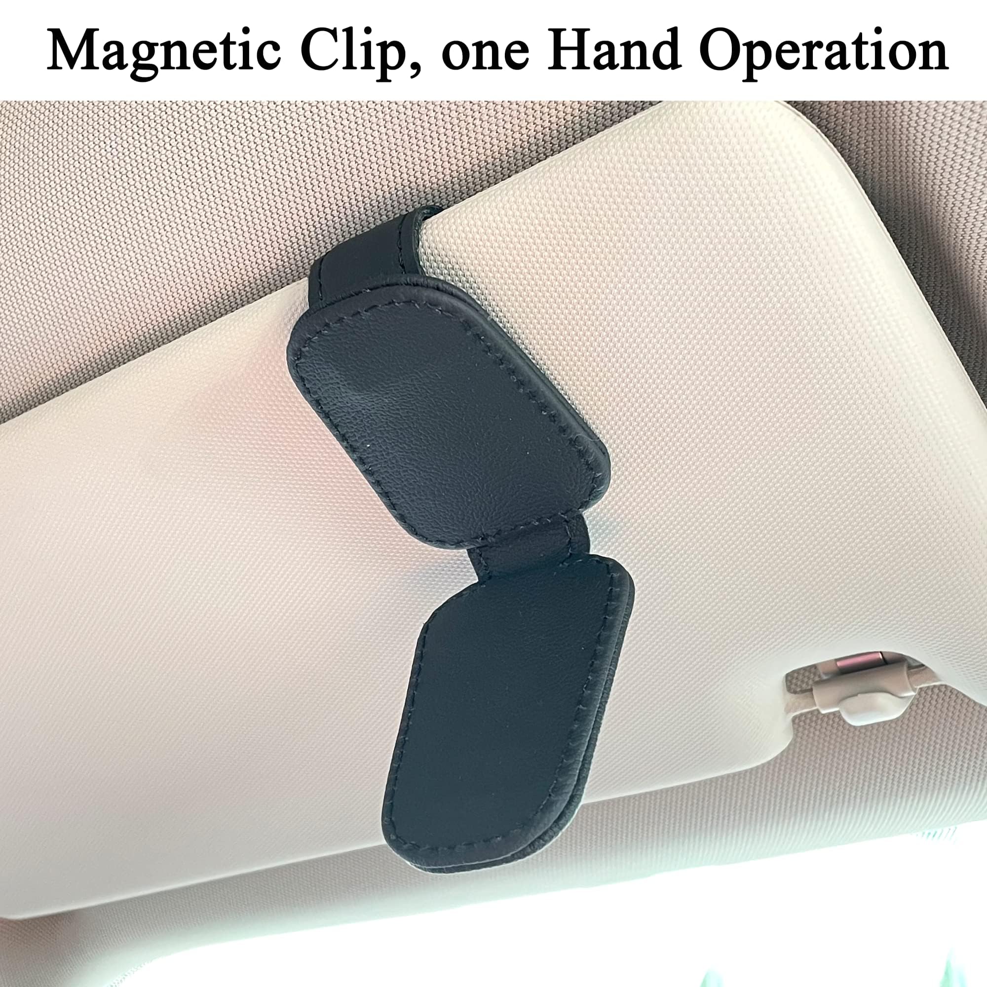 KIWEN leather-wrapped clip protecting visor and glasses from scratches