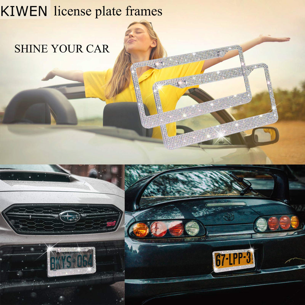 KIWEN frames use waterproof glue to keep rhinestones secure in all weather.