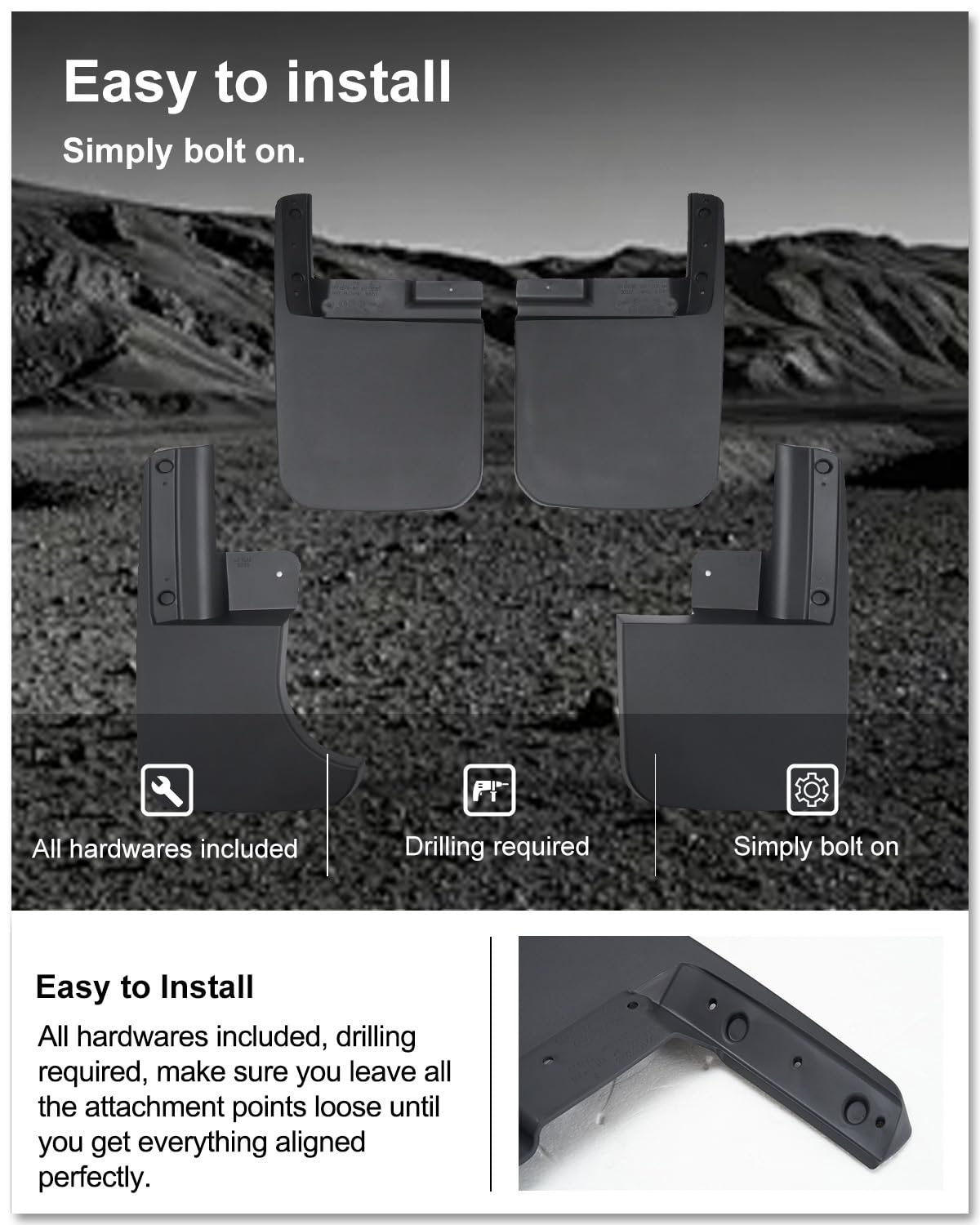 Kiwi Master durable protection mud flaps on Gladiator for rugged conditions.