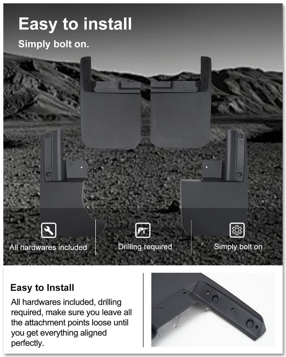 Kiwi Master durable protection mud flaps on Gladiator for rugged conditions.