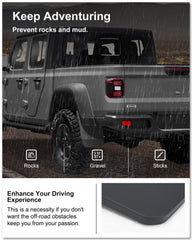 Kiwi Master matte finish close-up mud flaps on Gladiator.