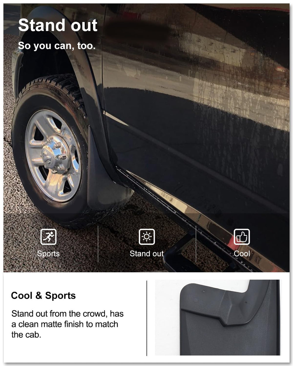 Kiwi Master mud flaps side profile protect wheels and tires from debris.
