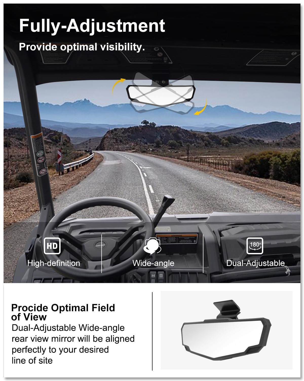 Kiwi Master rearview mirror for Polaris Ranger on rugged trails enhances awareness.