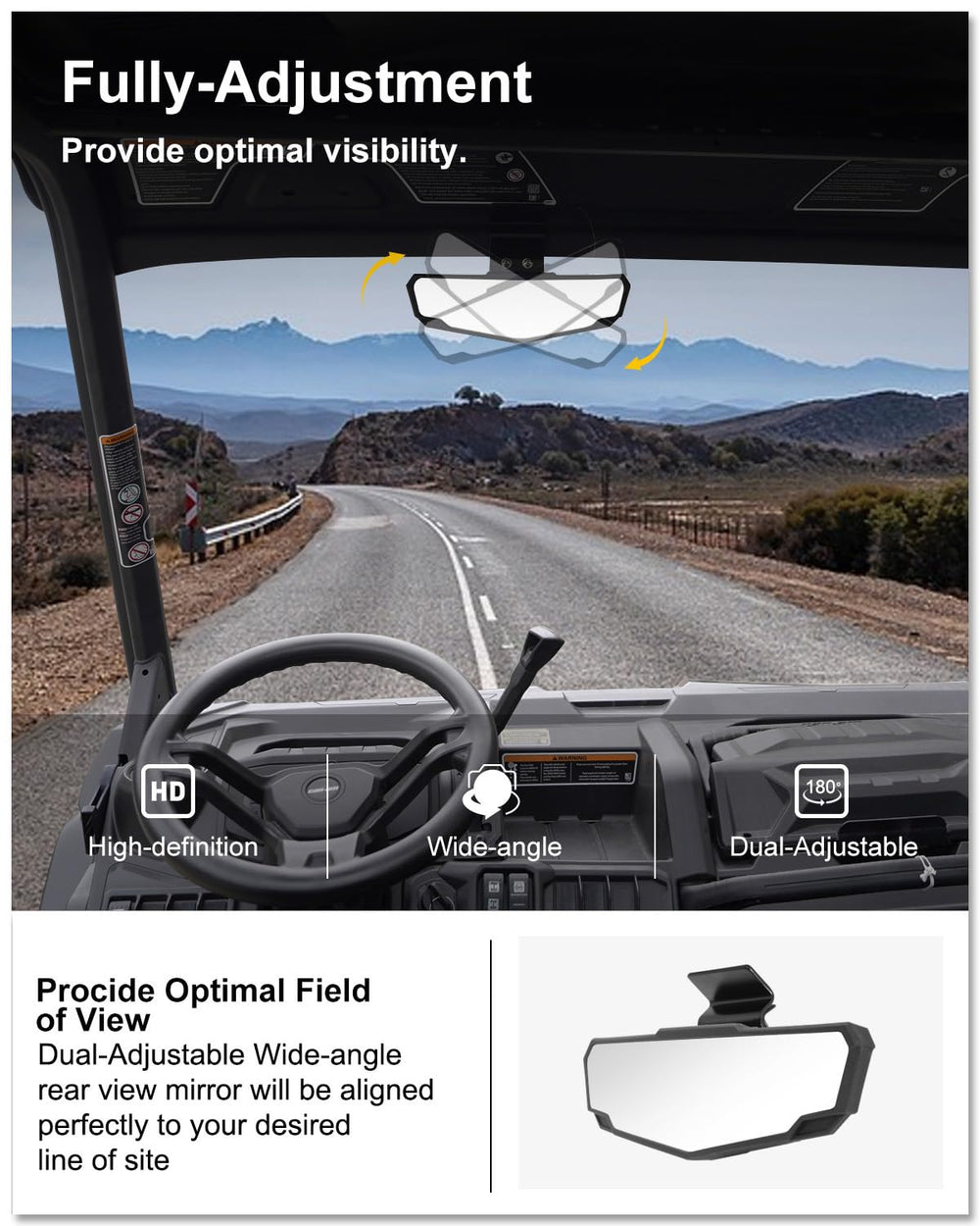 Kiwi Master rearview mirror for Polaris Ranger on rugged trails enhances awareness.