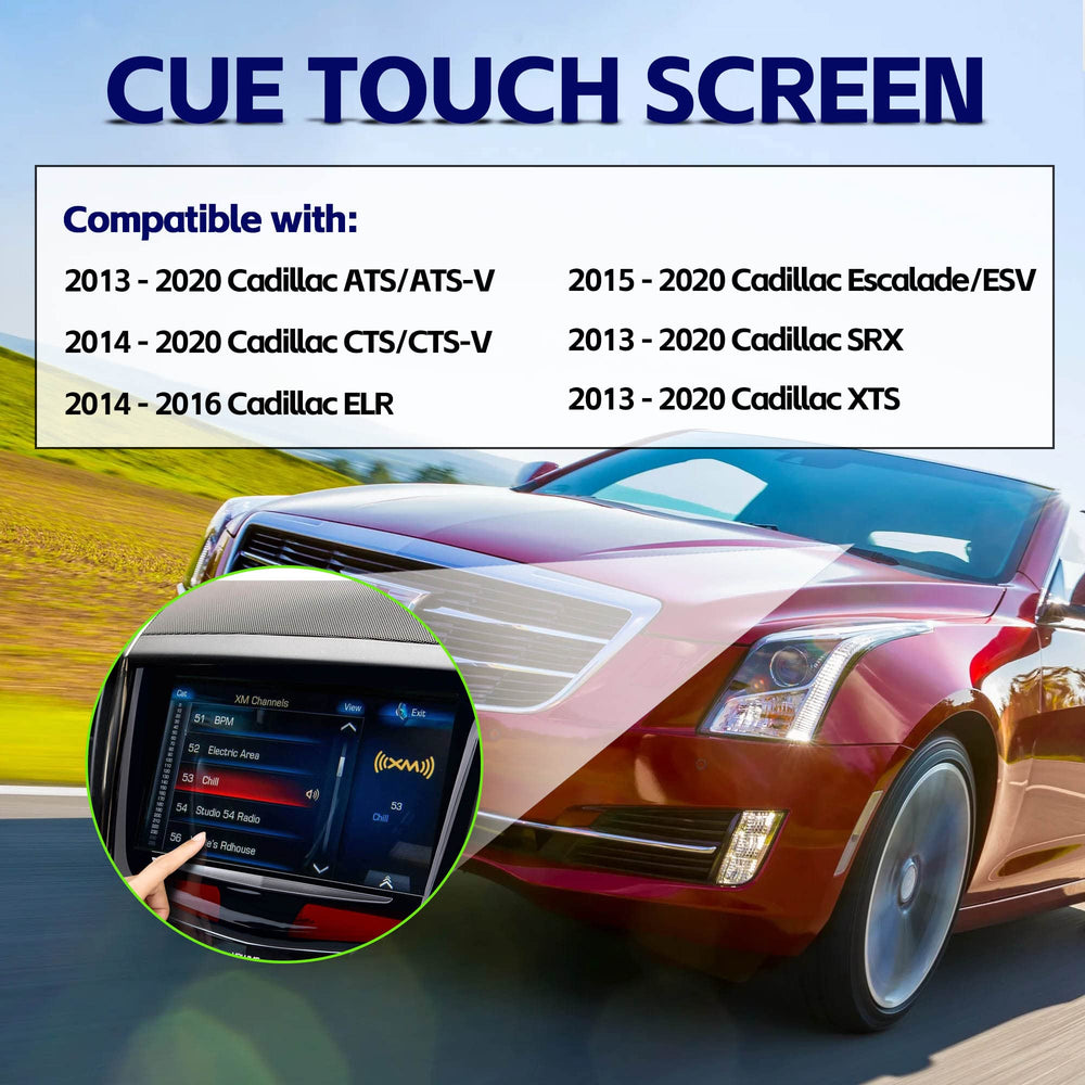 Kixfwpy gel-free CUE screen display ready for Cadillac installation and quick setup