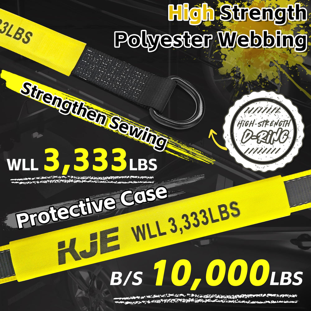 KJE 10ft strap with 10,000 lb break strength handles heavy vehicles.