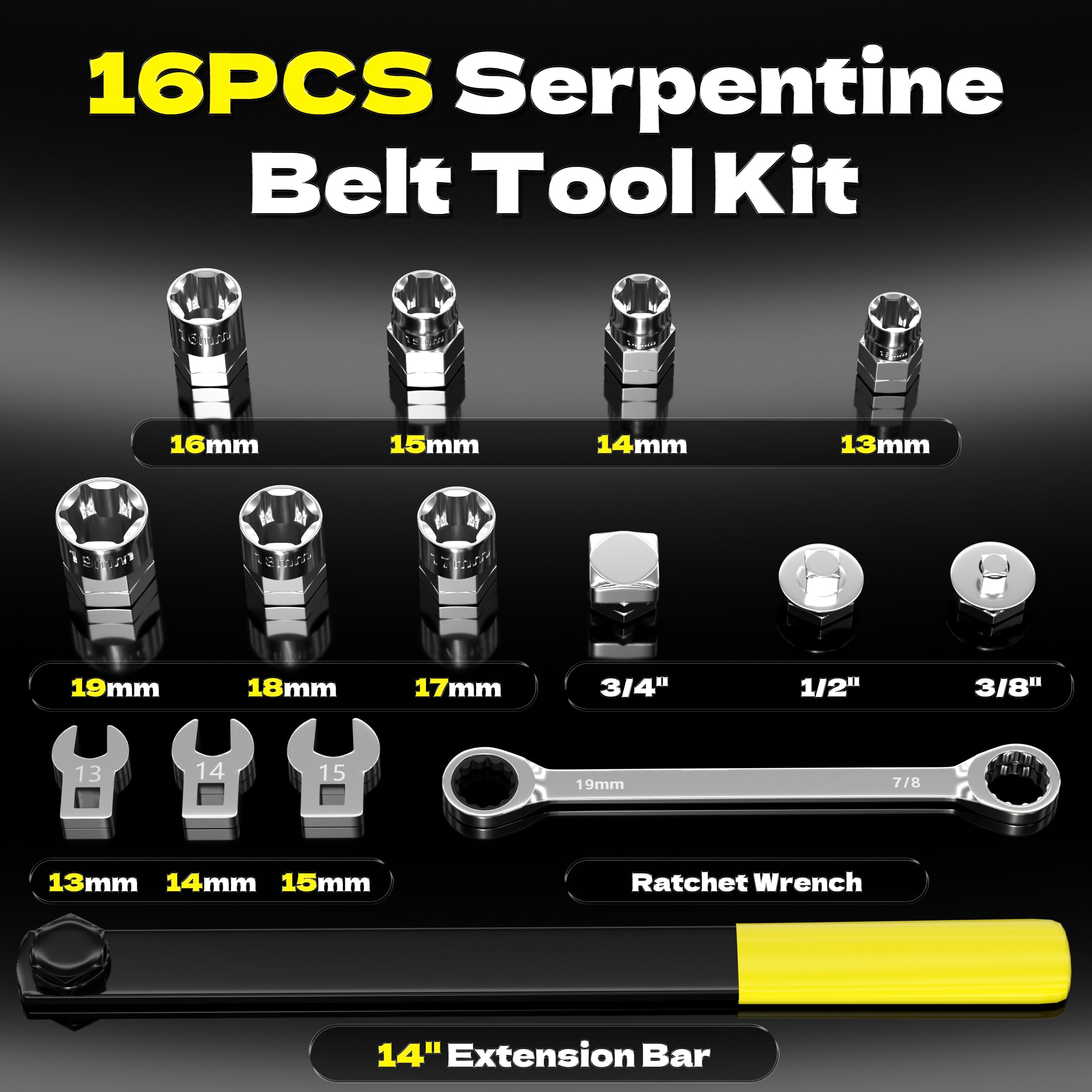 KJE 14-17inch extension bar extends reach to hard-to-access pulleys for precise installations.