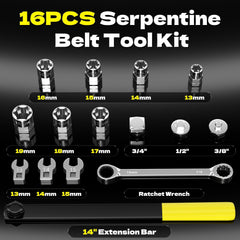 KJE 14-17inch extension bar extends reach to hard-to-access pulleys for precise installations.
