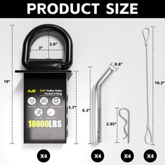 KJE 18,000 lb break strength D-ring demonstrates heavy-duty security.