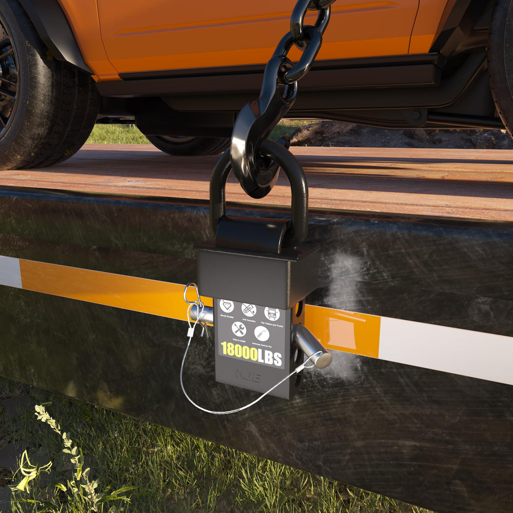Four-pack of KJE anchors offers versatile tie-down points on a flatbed.