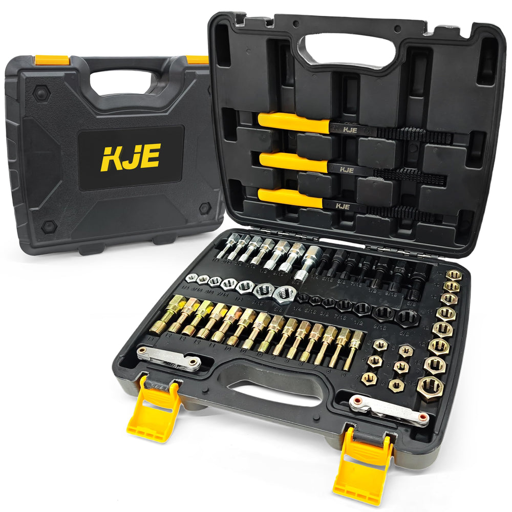 KJE 61Pcs thread restorer kit on display showing complete kit for fast repairs.