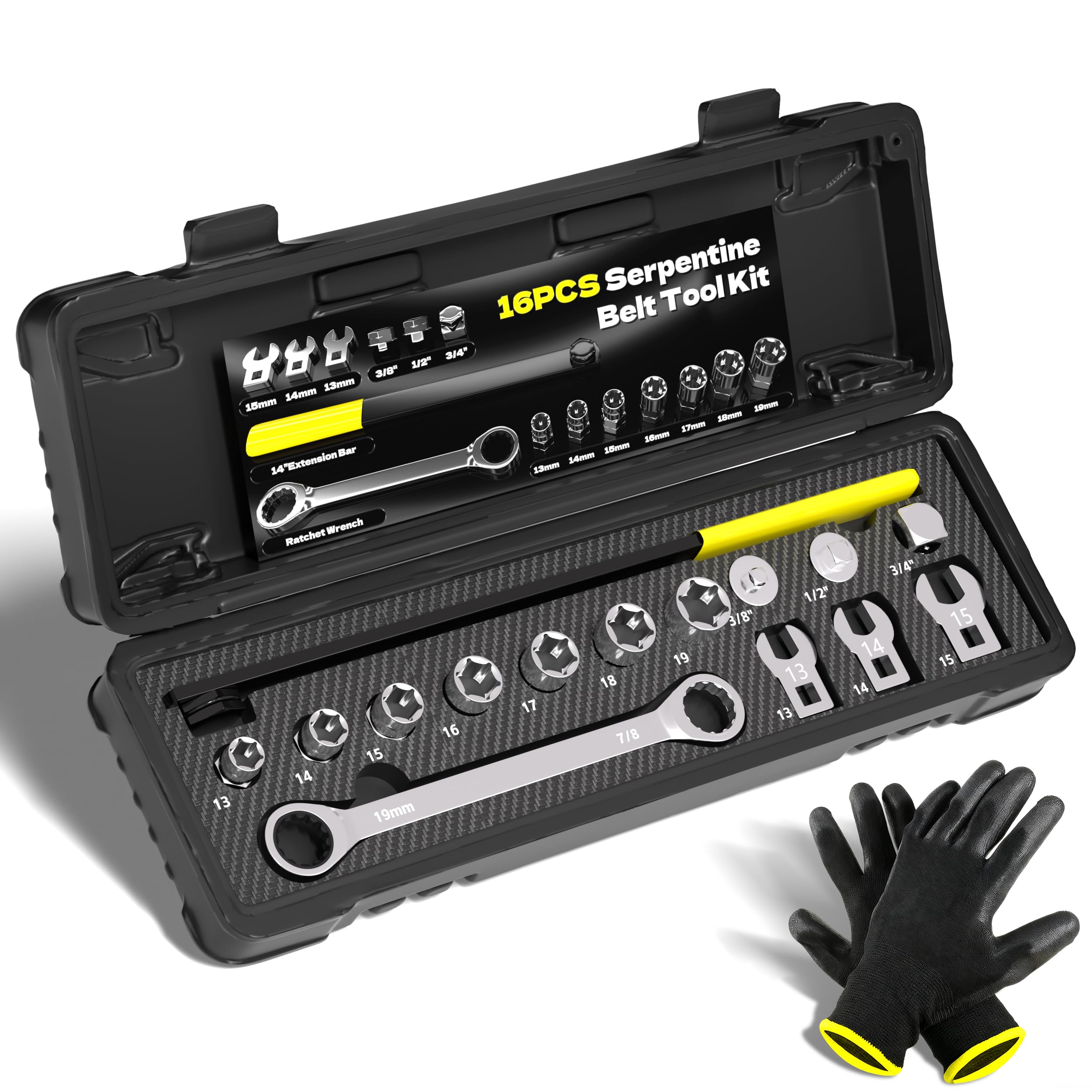 KJE serpentine belt tool kit wrench set enables easier belt removal in tight engine bays.