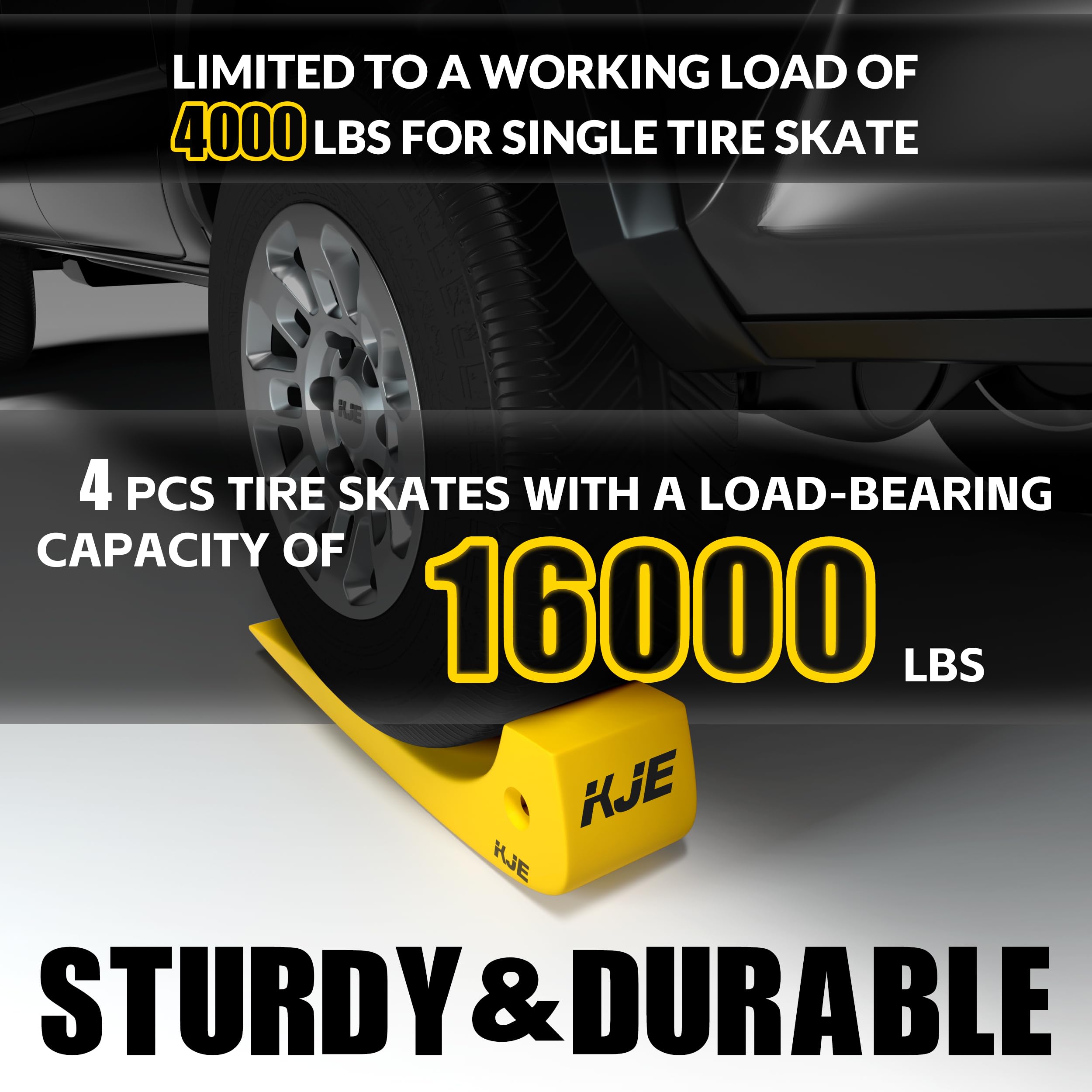 KJE tire-skates-under-tire-setup shown for safe repositioning under a tire.