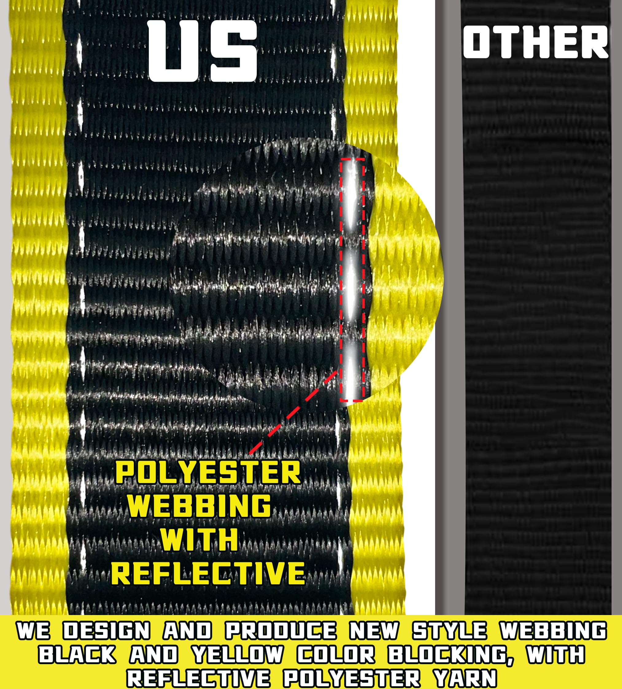 KJE Tow Dolly Straps feature reflective webbing for better visibility at night.