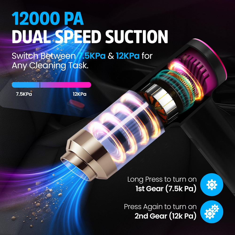 Klaasen portable mini vacuum at 12KPa for deep cleaning power