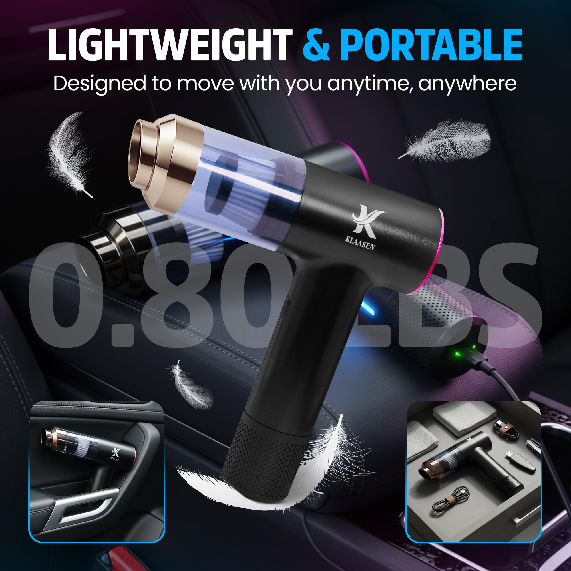 Klaasen vacuum with 4000mAh battery for cordless operation